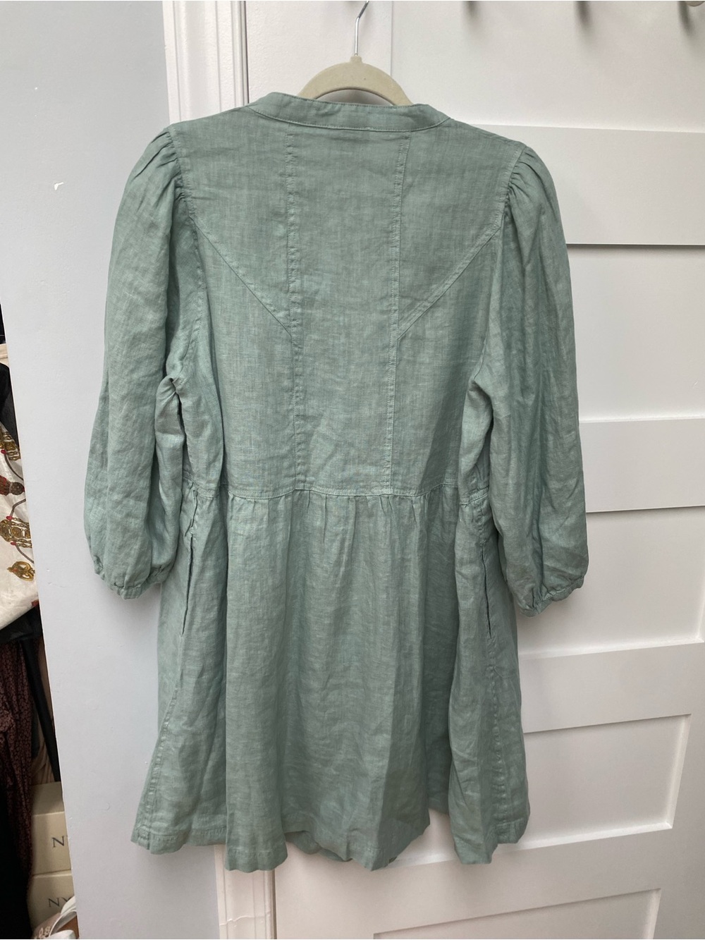 Wrap London Sage Green V-Neck Midi Dress with Puff Sleeves - Picture 7 of 8